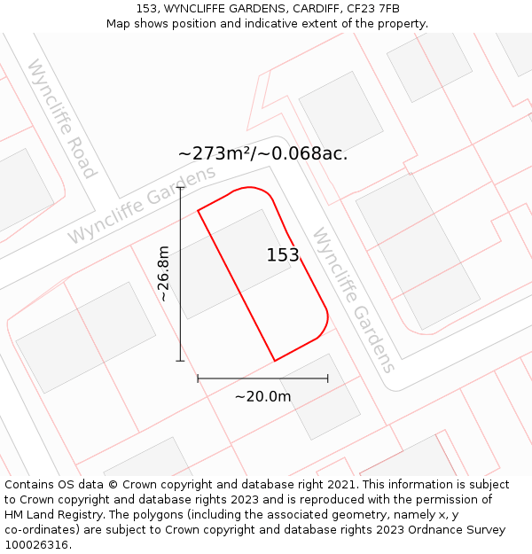 153, WYNCLIFFE GARDENS, CARDIFF, CF23 7FB: Plot and title map