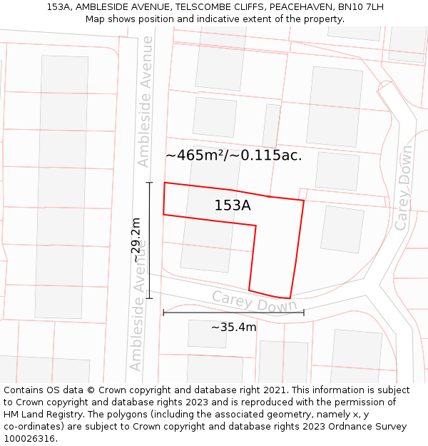 153A, AMBLESIDE AVENUE, TELSCOMBE CLIFFS, PEACEHAVEN, BN10 7LH: Plot and title map