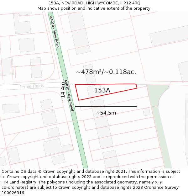 153A, NEW ROAD, HIGH WYCOMBE, HP12 4RQ: Plot and title map