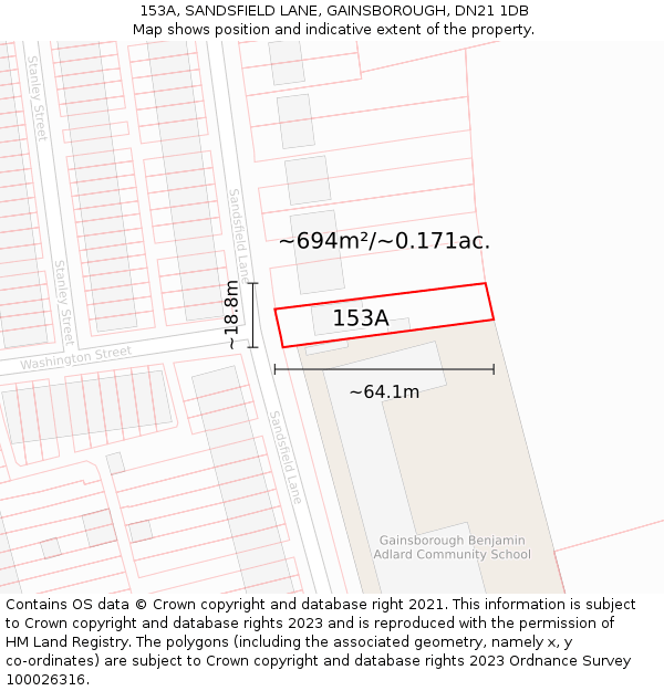 153A, SANDSFIELD LANE, GAINSBOROUGH, DN21 1DB: Plot and title map