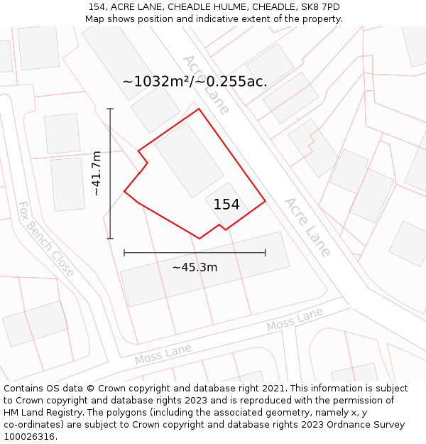 154, ACRE LANE, CHEADLE HULME, CHEADLE, SK8 7PD: Plot and title map
