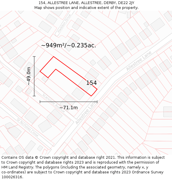 154, ALLESTREE LANE, ALLESTREE, DERBY, DE22 2JY: Plot and title map