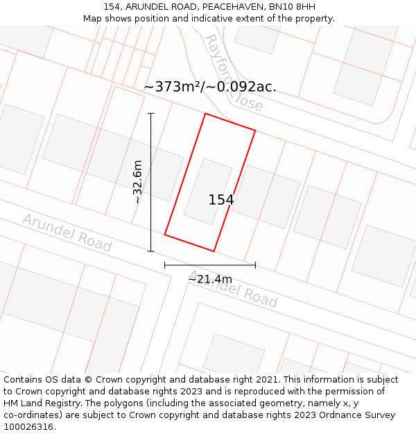 154, ARUNDEL ROAD, PEACEHAVEN, BN10 8HH: Plot and title map