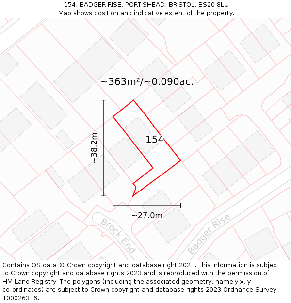 154, BADGER RISE, PORTISHEAD, BRISTOL, BS20 8LU: Plot and title map