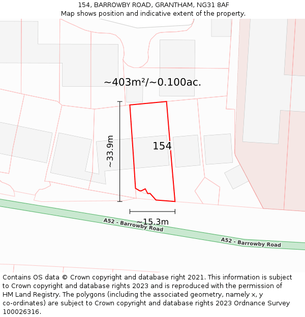 154, BARROWBY ROAD, GRANTHAM, NG31 8AF: Plot and title map