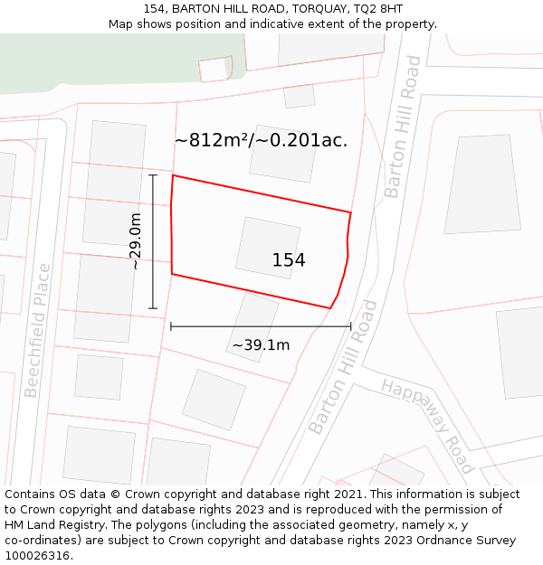 154, BARTON HILL ROAD, TORQUAY, TQ2 8HT: Plot and title map