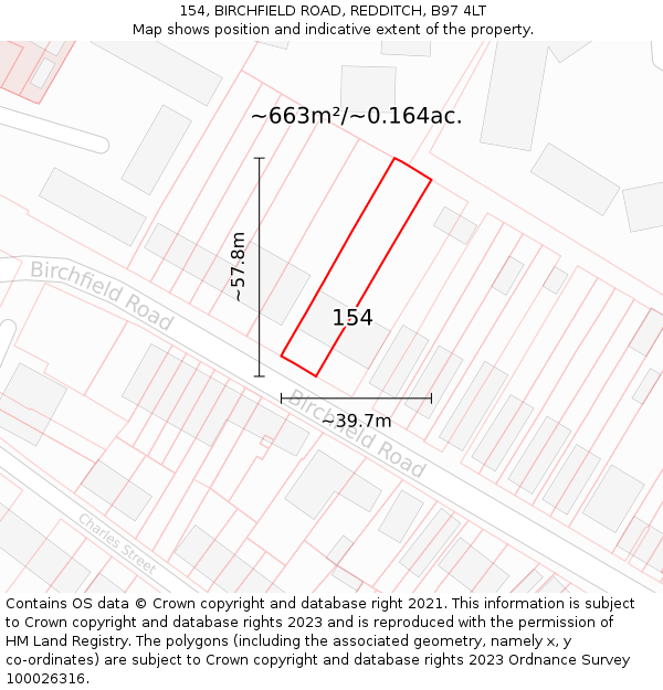 154, BIRCHFIELD ROAD, REDDITCH, B97 4LT: Plot and title map