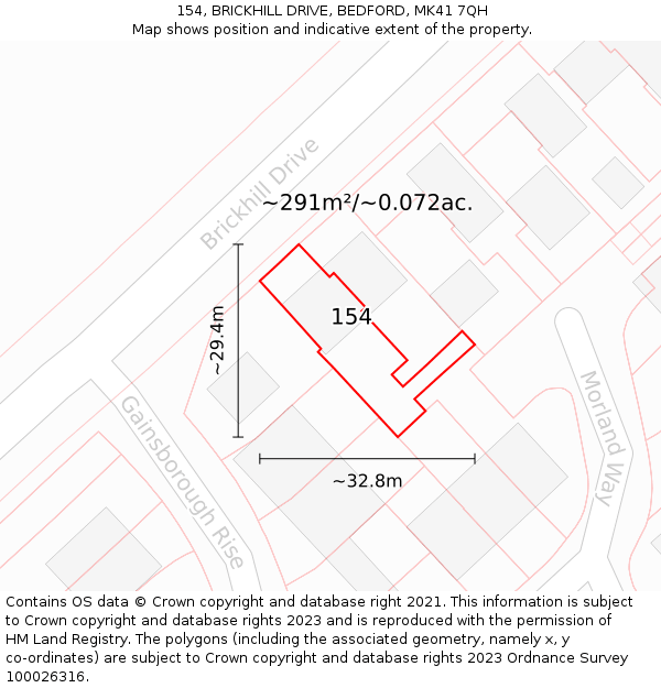 154, BRICKHILL DRIVE, BEDFORD, MK41 7QH: Plot and title map