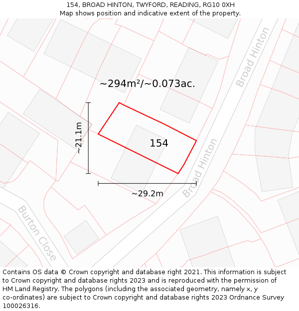 154, BROAD HINTON, TWYFORD, READING, RG10 0XH: Plot and title map