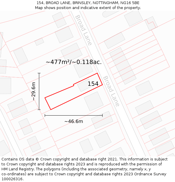 154, BROAD LANE, BRINSLEY, NOTTINGHAM, NG16 5BE: Plot and title map