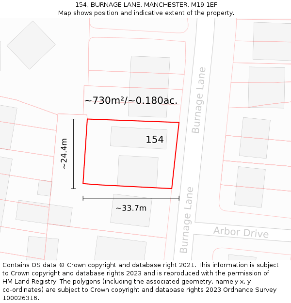 154, BURNAGE LANE, MANCHESTER, M19 1EF: Plot and title map