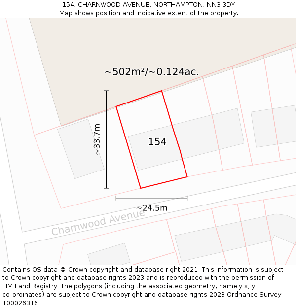 154, CHARNWOOD AVENUE, NORTHAMPTON, NN3 3DY: Plot and title map