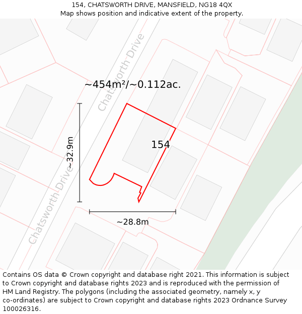 154, CHATSWORTH DRIVE, MANSFIELD, NG18 4QX: Plot and title map