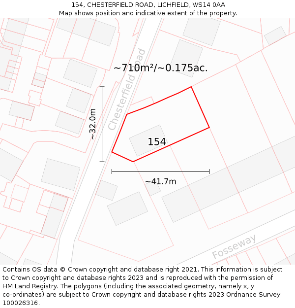 154, CHESTERFIELD ROAD, LICHFIELD, WS14 0AA: Plot and title map