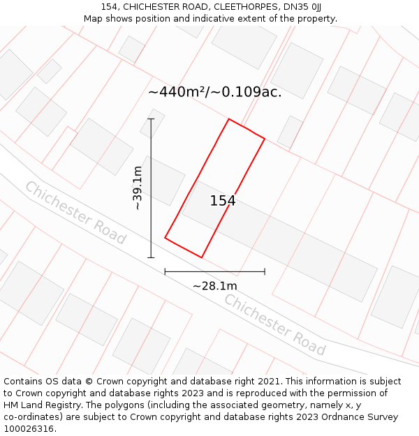 154, CHICHESTER ROAD, CLEETHORPES, DN35 0JJ: Plot and title map