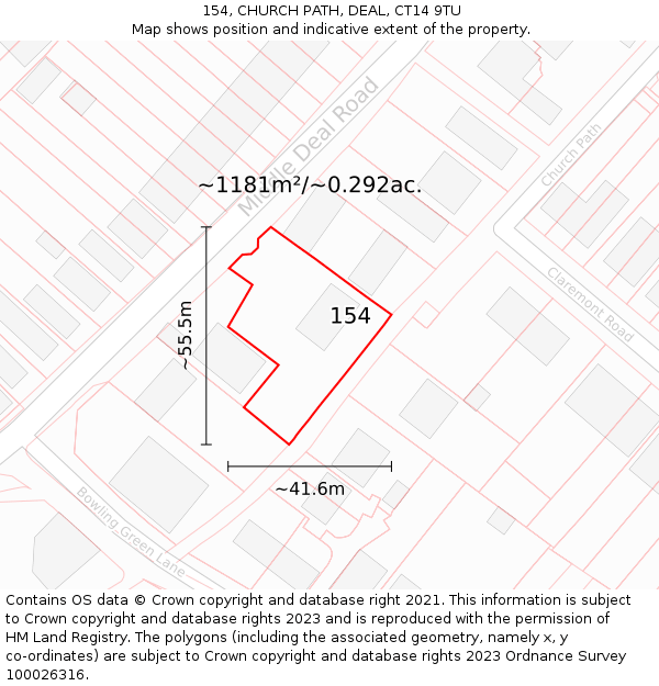 154, CHURCH PATH, DEAL, CT14 9TU: Plot and title map