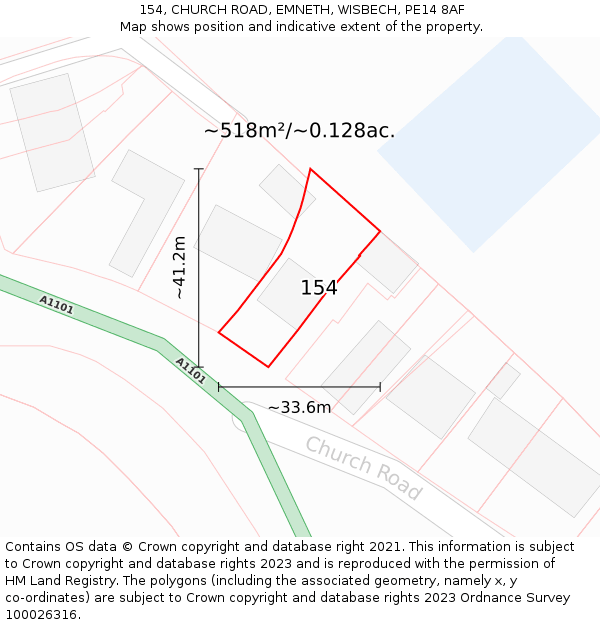 154, CHURCH ROAD, EMNETH, WISBECH, PE14 8AF: Plot and title map