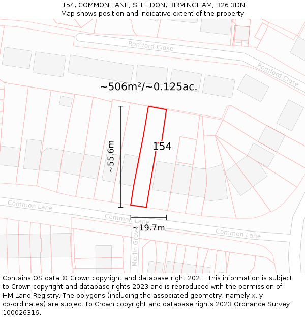 154, COMMON LANE, SHELDON, BIRMINGHAM, B26 3DN: Plot and title map