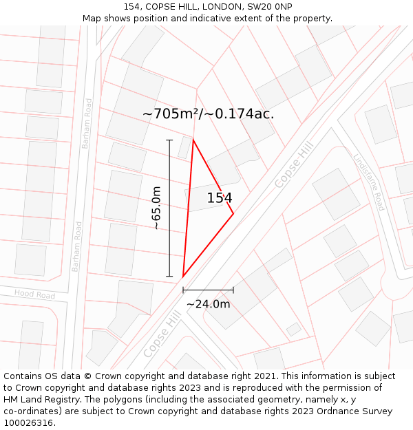 154, COPSE HILL, LONDON, SW20 0NP: Plot and title map