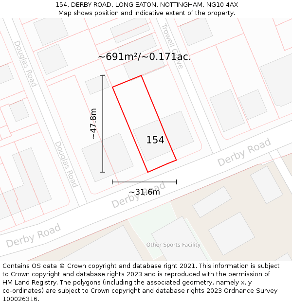 154, DERBY ROAD, LONG EATON, NOTTINGHAM, NG10 4AX: Plot and title map