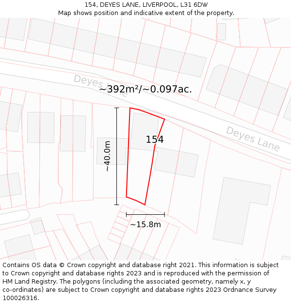 154, DEYES LANE, LIVERPOOL, L31 6DW: Plot and title map