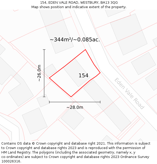 154, EDEN VALE ROAD, WESTBURY, BA13 3QG: Plot and title map