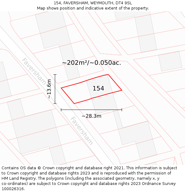 154, FAVERSHAM, WEYMOUTH, DT4 9SL: Plot and title map