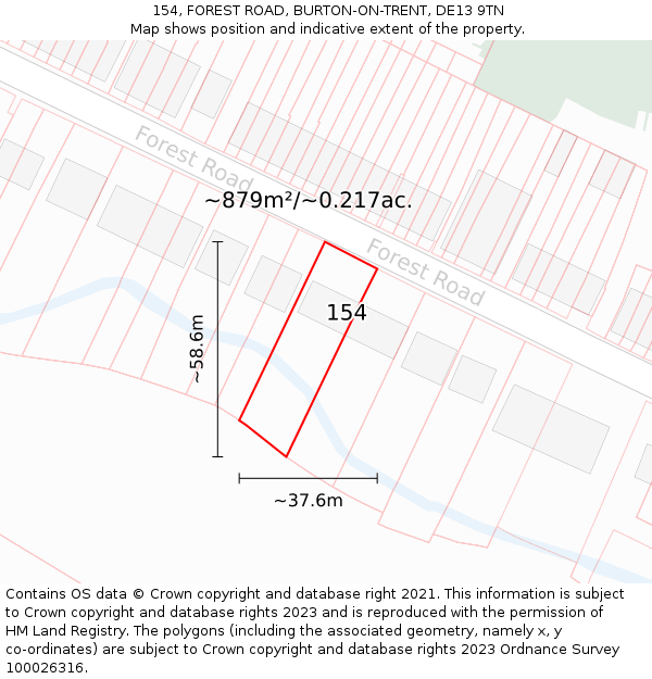 154, FOREST ROAD, BURTON-ON-TRENT, DE13 9TN: Plot and title map