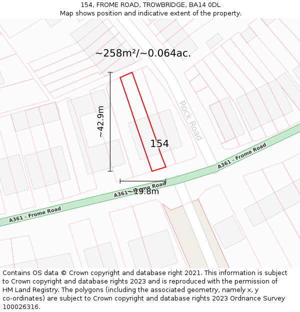 154, FROME ROAD, TROWBRIDGE, BA14 0DL: Plot and title map