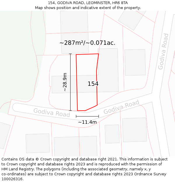 154, GODIVA ROAD, LEOMINSTER, HR6 8TA: Plot and title map