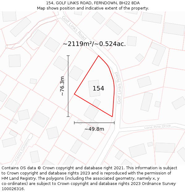 154, GOLF LINKS ROAD, FERNDOWN, BH22 8DA: Plot and title map
