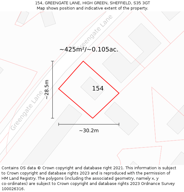 154, GREENGATE LANE, HIGH GREEN, SHEFFIELD, S35 3GT: Plot and title map