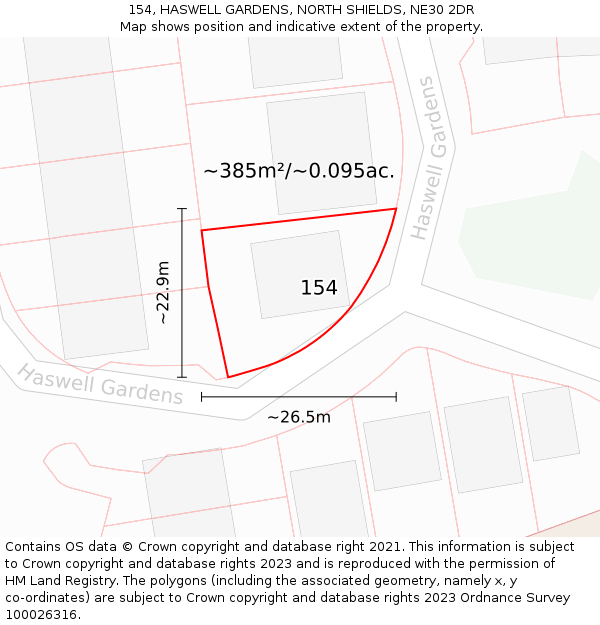 154, HASWELL GARDENS, NORTH SHIELDS, NE30 2DR: Plot and title map