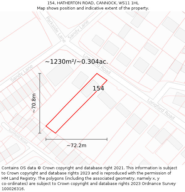 154, HATHERTON ROAD, CANNOCK, WS11 1HL: Plot and title map