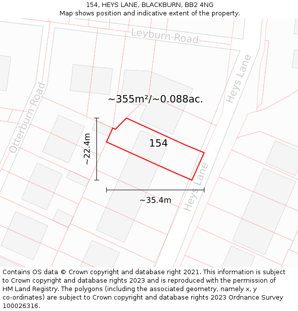 154, HEYS LANE, BLACKBURN, BB2 4NG: Plot and title map