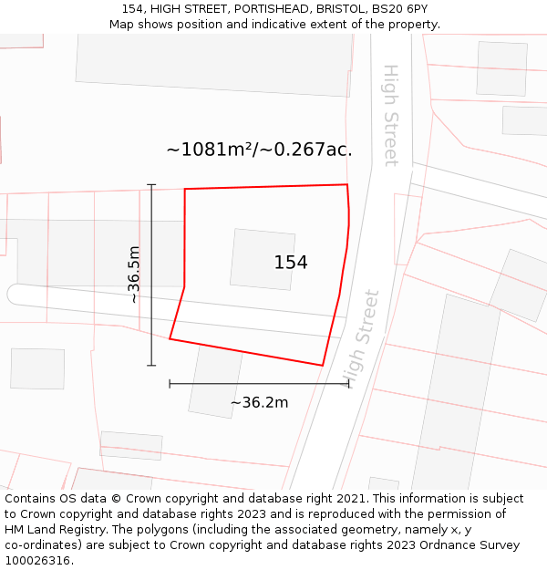 154, HIGH STREET, PORTISHEAD, BRISTOL, BS20 6PY: Plot and title map