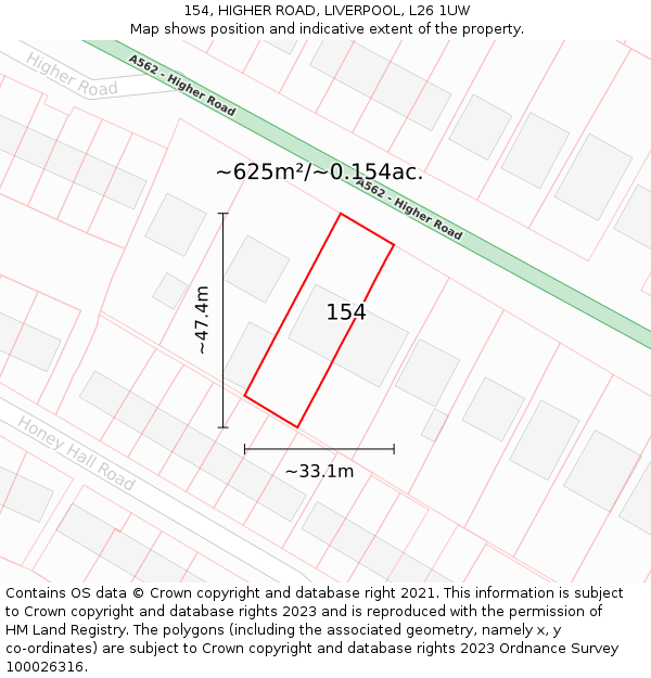 154, HIGHER ROAD, LIVERPOOL, L26 1UW: Plot and title map