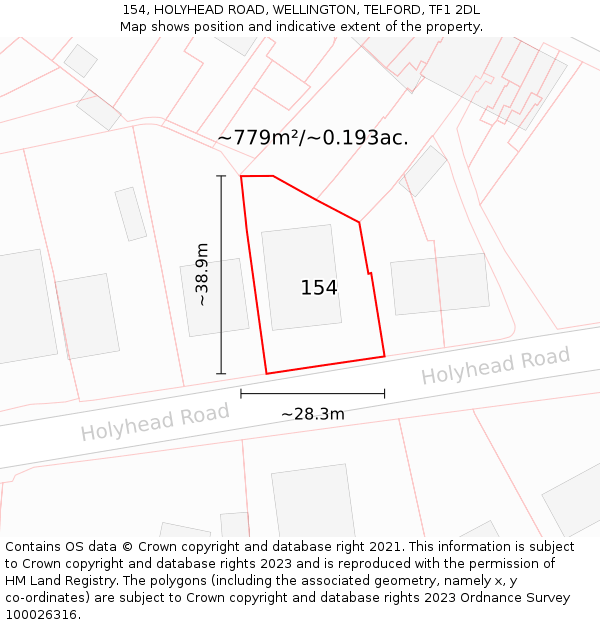 154, HOLYHEAD ROAD, WELLINGTON, TELFORD, TF1 2DL: Plot and title map