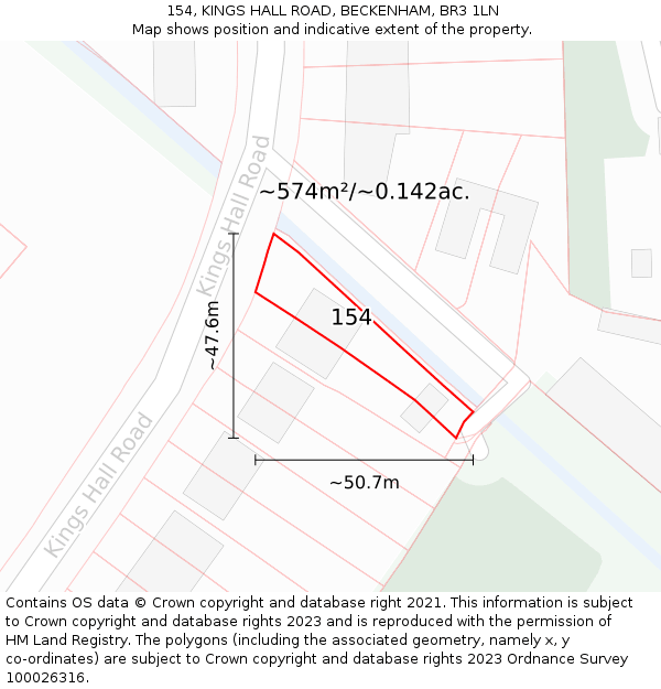 154, KINGS HALL ROAD, BECKENHAM, BR3 1LN: Plot and title map