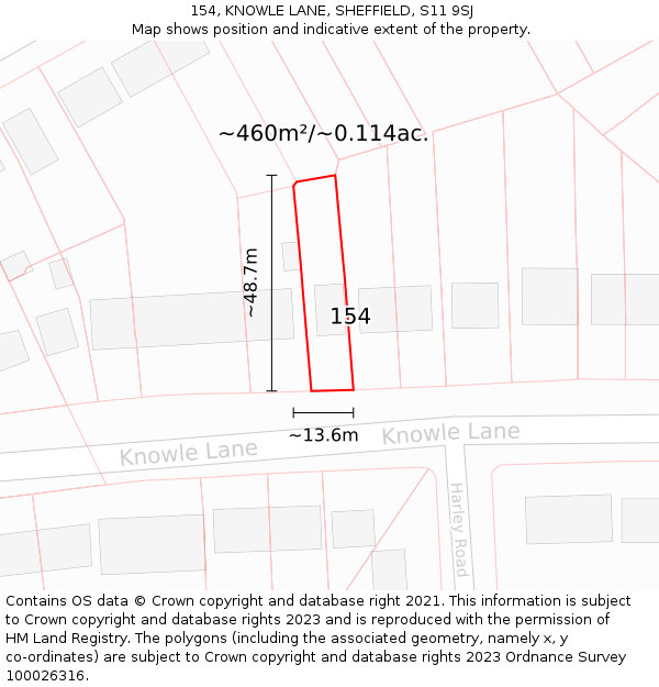 154, KNOWLE LANE, SHEFFIELD, S11 9SJ: Plot and title map