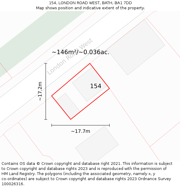 154, LONDON ROAD WEST, BATH, BA1 7DD: Plot and title map