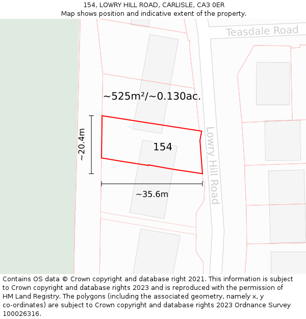 154, LOWRY HILL ROAD, CARLISLE, CA3 0ER: Plot and title map