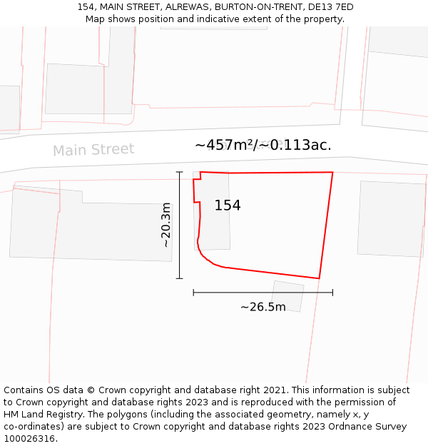 154, MAIN STREET, ALREWAS, BURTON-ON-TRENT, DE13 7ED: Plot and title map