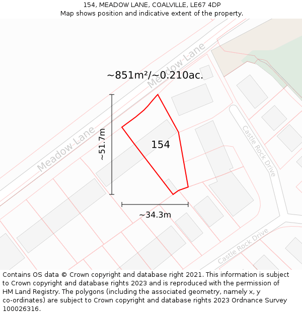 154, MEADOW LANE, COALVILLE, LE67 4DP: Plot and title map