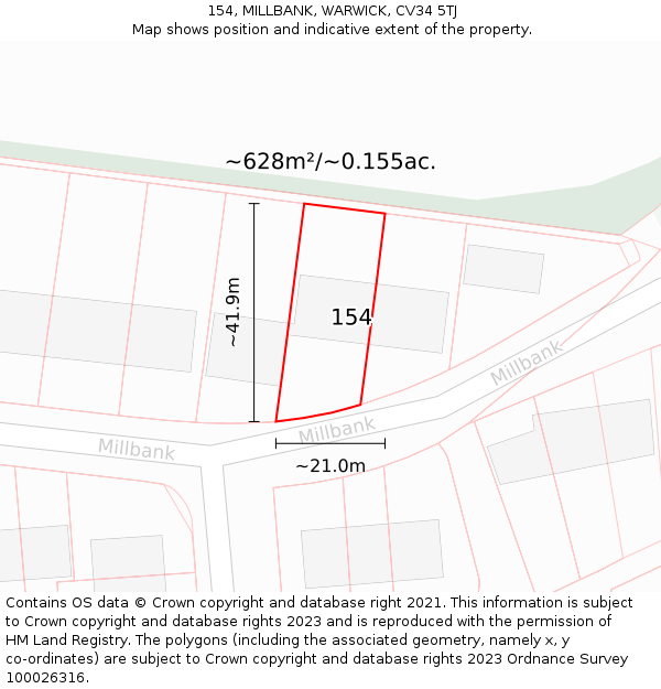 154, MILLBANK, WARWICK, CV34 5TJ: Plot and title map