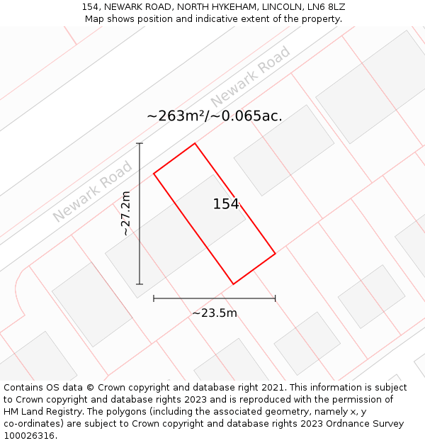 154, NEWARK ROAD, NORTH HYKEHAM, LINCOLN, LN6 8LZ: Plot and title map