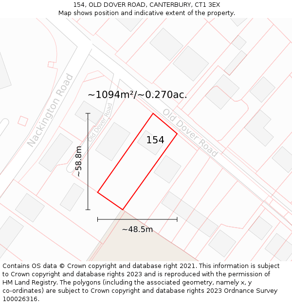 154, OLD DOVER ROAD, CANTERBURY, CT1 3EX: Plot and title map