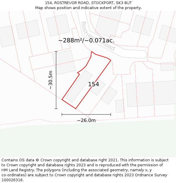 154, ROSTREVOR ROAD, STOCKPORT, SK3 8UT: Plot and title map