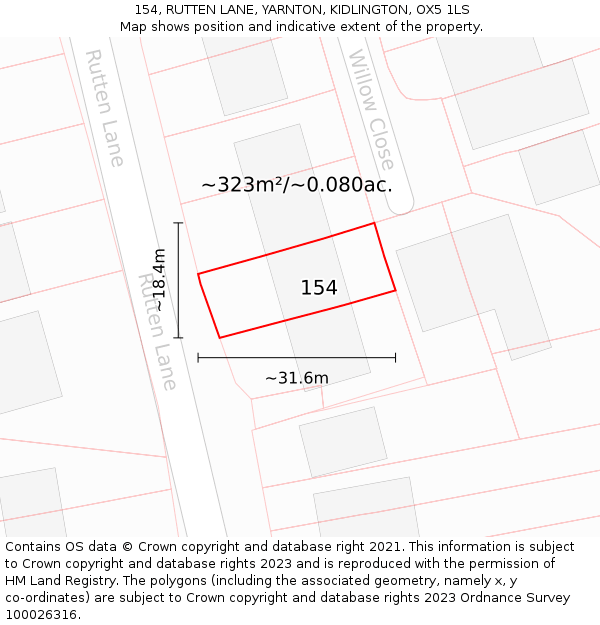 154, RUTTEN LANE, YARNTON, KIDLINGTON, OX5 1LS: Plot and title map