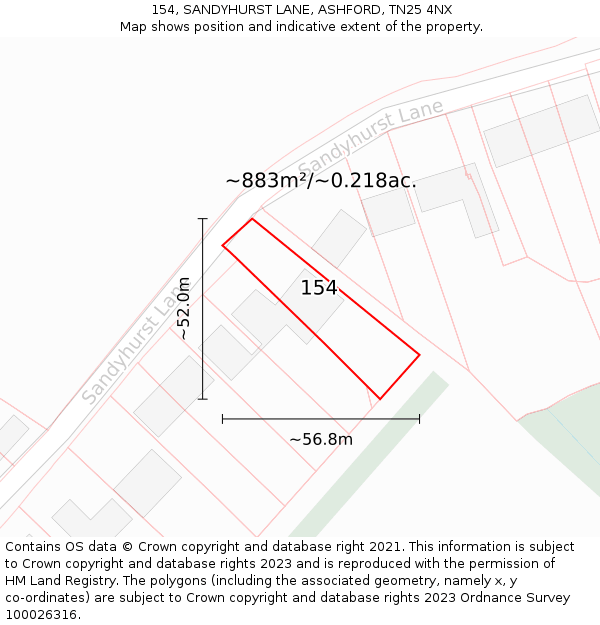 154, SANDYHURST LANE, ASHFORD, TN25 4NX: Plot and title map